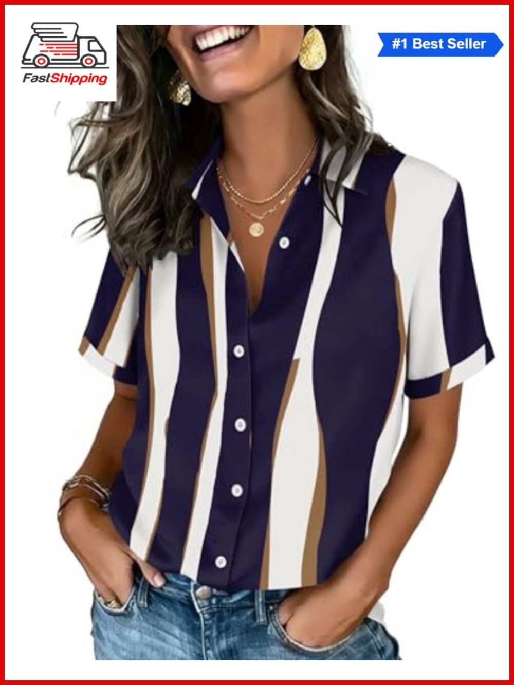 ✨ Zeagoo Women's Button Down V-Neck Short Sleeve Blouse Dressy Casual Top